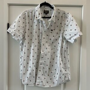 Loser Machine Roses and Stripes Short Sleeve Button-Down Shirt Sz L